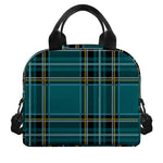 Teal Stewart Tartan Pattern Print Insulated Lunch Bag
