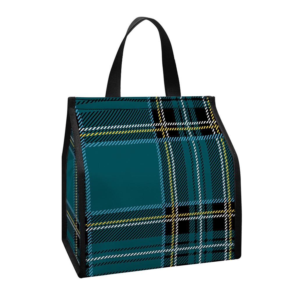 Teal Stewart Tartan Pattern Print Insulated Lunch Tote