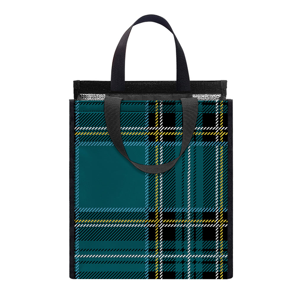 Teal Stewart Tartan Pattern Print Insulated Lunch Tote