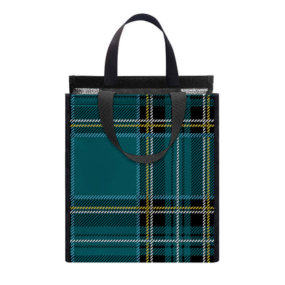 Teal Stewart Tartan Pattern Print Insulated Lunch Tote