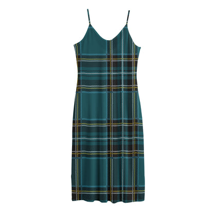 Teal Stewart Tartan Pattern Print Jersey Midi Cami Dress