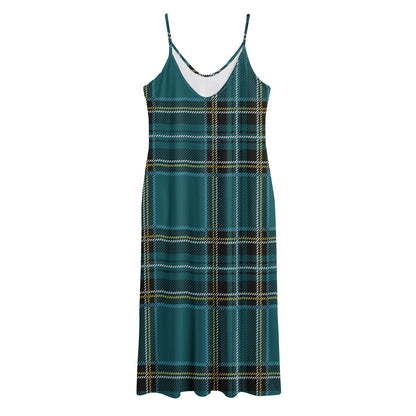 Teal Stewart Tartan Pattern Print Jersey Midi Cami Dress