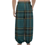 Teal Stewart Tartan Pattern Print Lantern Pants