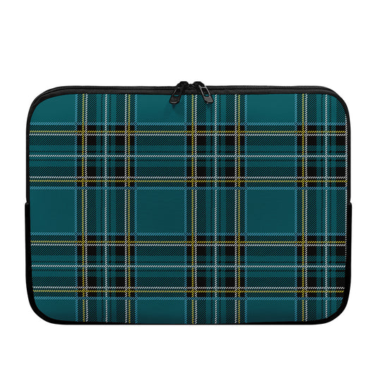 Teal Stewart Tartan Pattern Print Laptop Sleeve