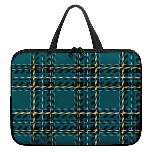 Teal Stewart Tartan Pattern Print Laptop Sleeve With Handle