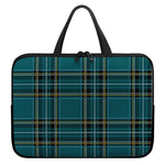 Teal Stewart Tartan Pattern Print Laptop Sleeve With Handle