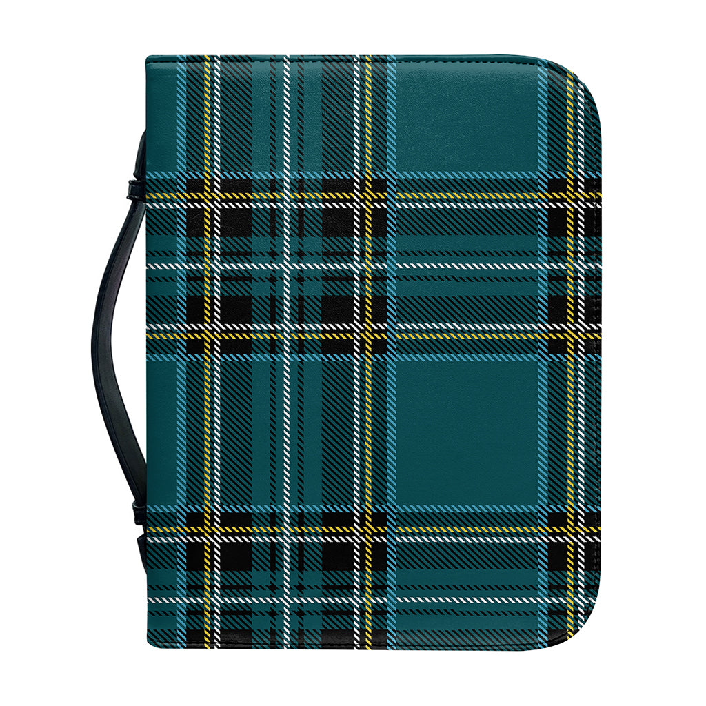 Teal Stewart Tartan Pattern Print Leather Bible Cover