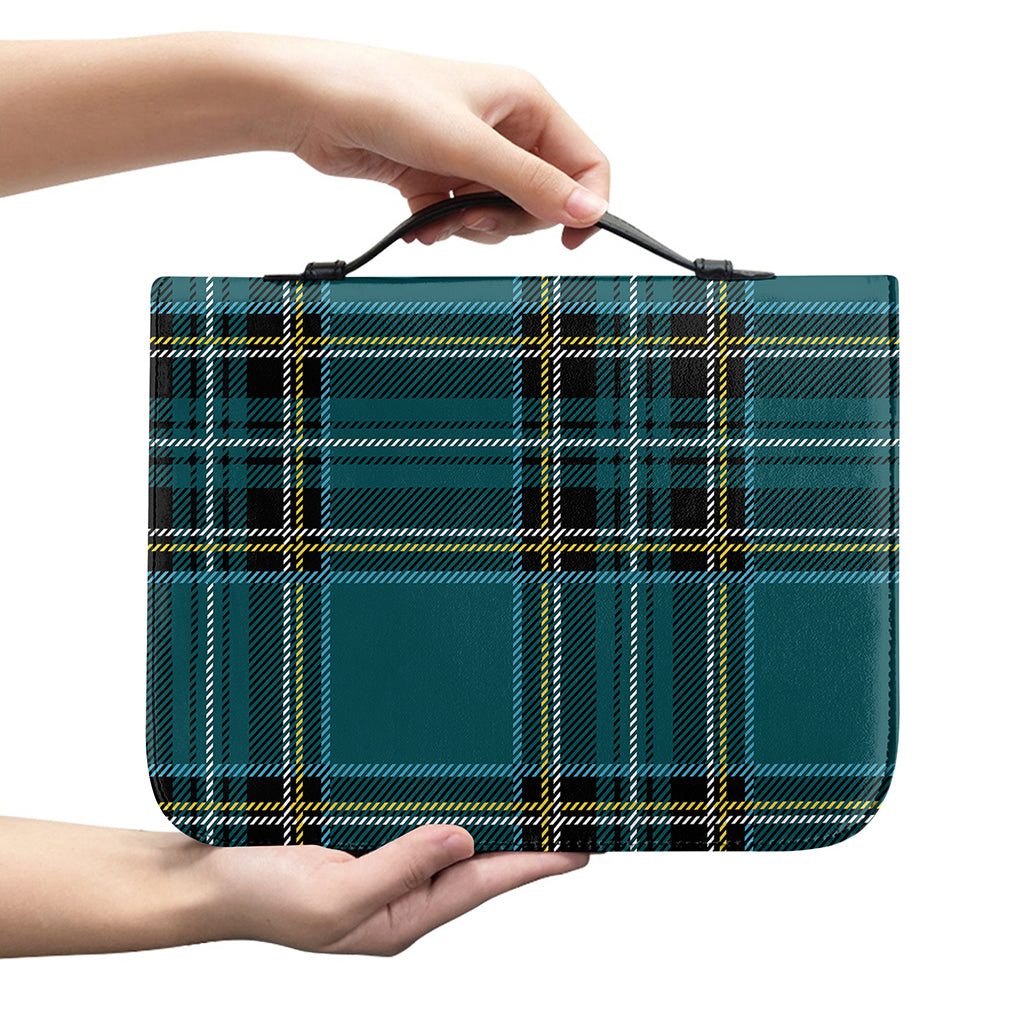 Teal Stewart Tartan Pattern Print Leather Bible Cover