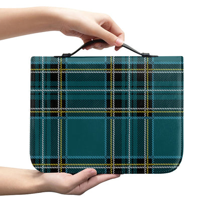 Teal Stewart Tartan Pattern Print Leather Bible Cover