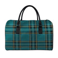 Teal Stewart Tartan Pattern Print Leather Duffel Bag