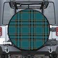 Teal Stewart Tartan Pattern Print Leather Spare Tire Cover