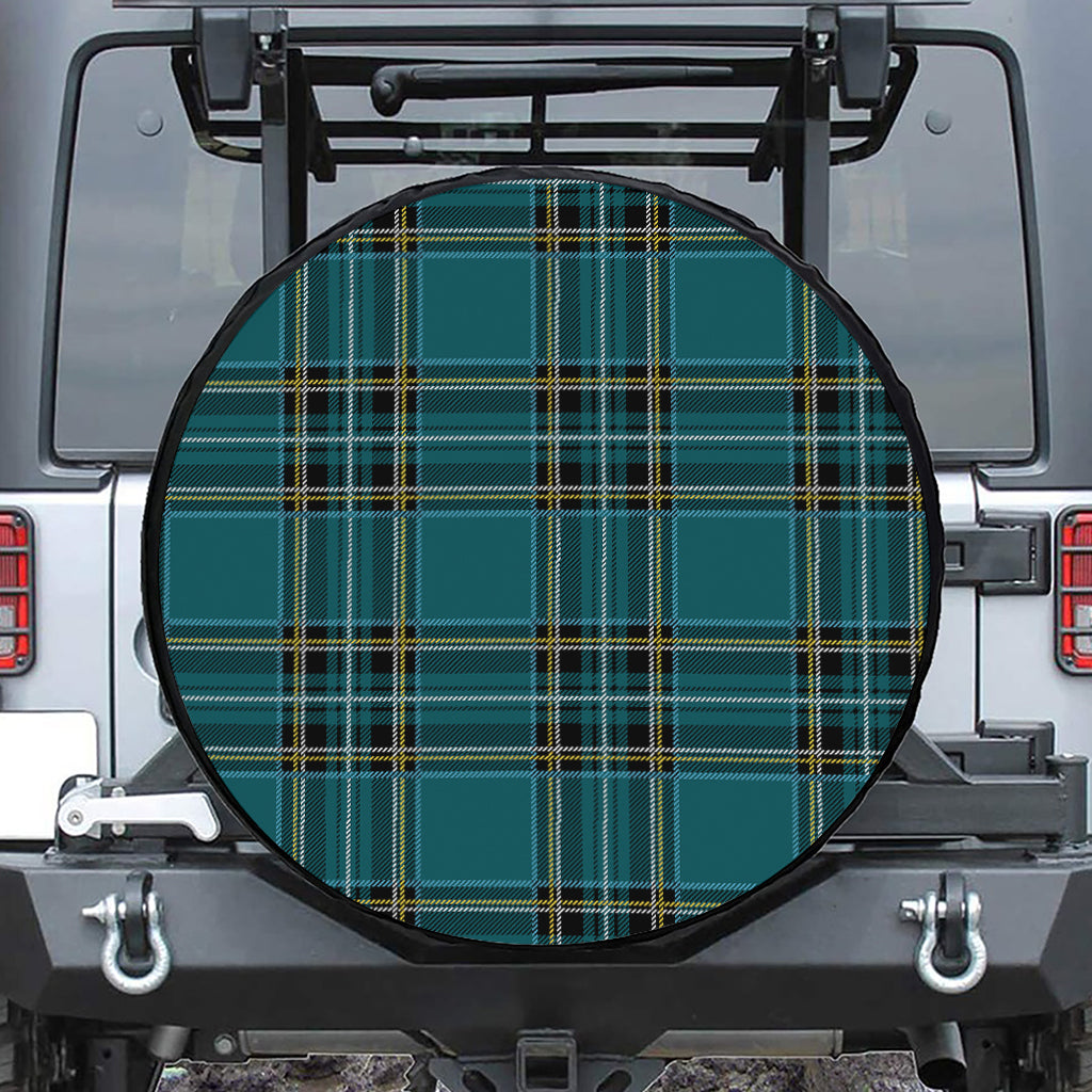 Teal Stewart Tartan Pattern Print Leather Spare Tire Cover