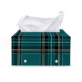 Teal Stewart Tartan Pattern Print Leather Tissue Box Cover
