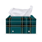 Teal Stewart Tartan Pattern Print Leather Tissue Box Cover
