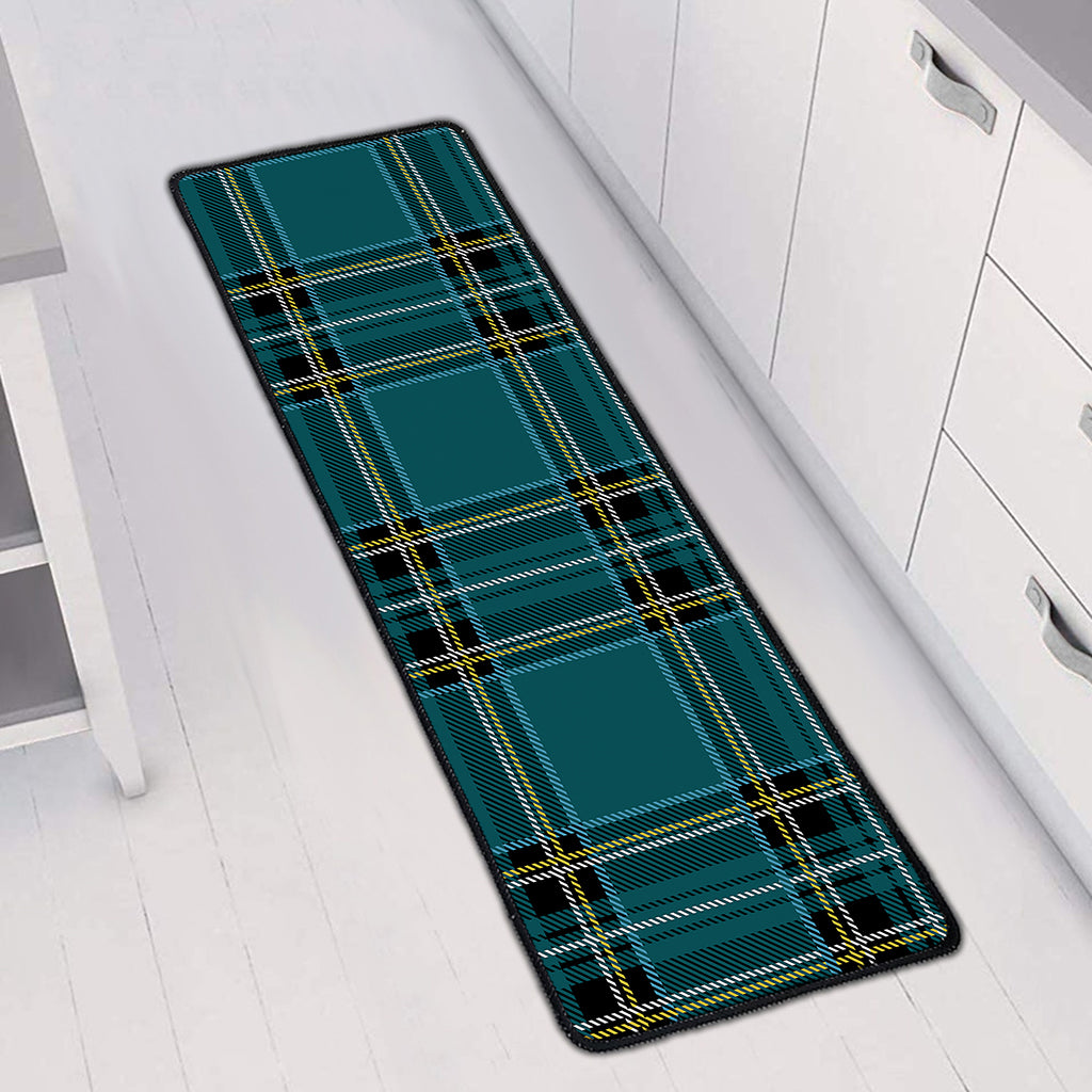 Teal Stewart Tartan Pattern Print Long Kitchen Mat