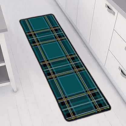 Teal Stewart Tartan Pattern Print Long Kitchen Mat