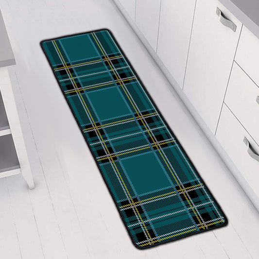 Teal Stewart Tartan Pattern Print Long Kitchen Mat