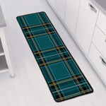 Teal Stewart Tartan Pattern Print Long Kitchen Mat