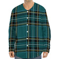 Teal Stewart Tartan Pattern Print Long Sleeve Baseball Jersey