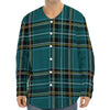 Teal Stewart Tartan Pattern Print Long Sleeve Baseball Jersey