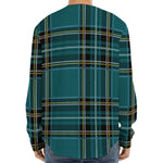 Teal Stewart Tartan Pattern Print Long Sleeve Baseball Jersey