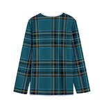 Teal Stewart Tartan Pattern Print Long Sleeve Short Coat