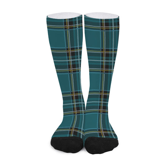 Teal Stewart Tartan Pattern Print Long Socks