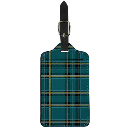 Teal Stewart Tartan Pattern Print Luggage Tag