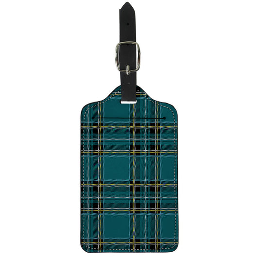 Teal Stewart Tartan Pattern Print Luggage Tag
