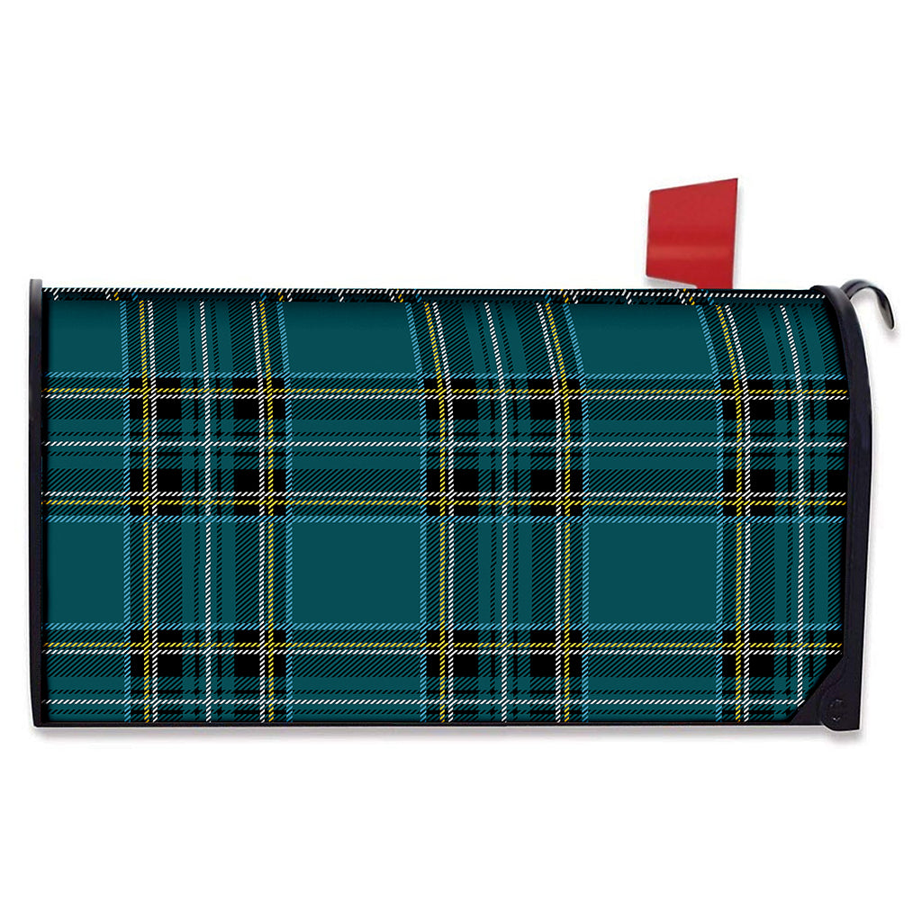 Teal Stewart Tartan Pattern Print Mailbox Cover