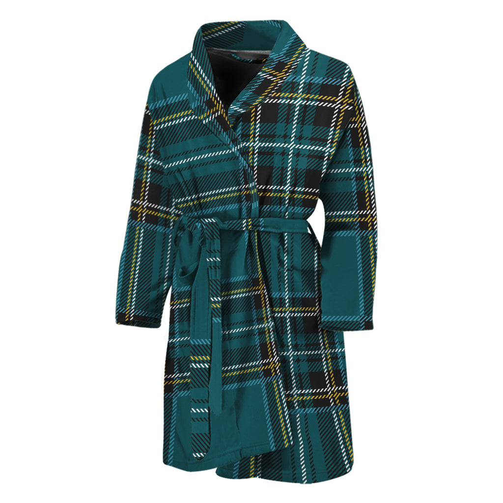 Teal Stewart Tartan Pattern Print Men's Bathrobe