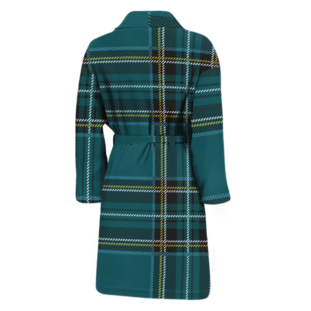 Teal Stewart Tartan Pattern Print Men's Bathrobe