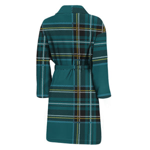 Teal Stewart Tartan Pattern Print Men's Bathrobe