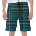 Teal Stewart Tartan Pattern Print Men's Beach Shorts