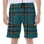 Teal Stewart Tartan Pattern Print Men's Beach Shorts