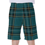 Teal Stewart Tartan Pattern Print Men's Beach Shorts
