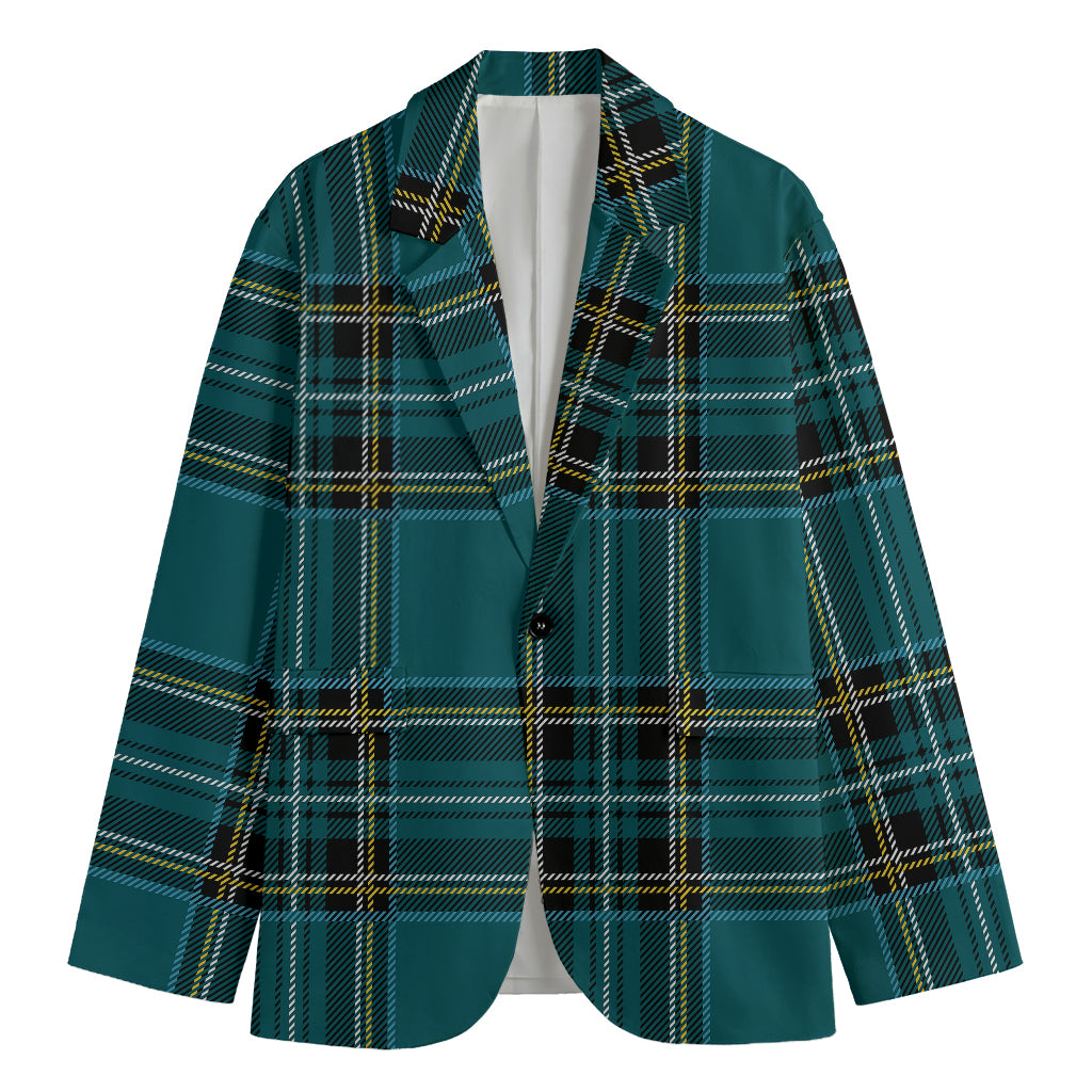 Teal Stewart Tartan Pattern Print Men's Blazer
