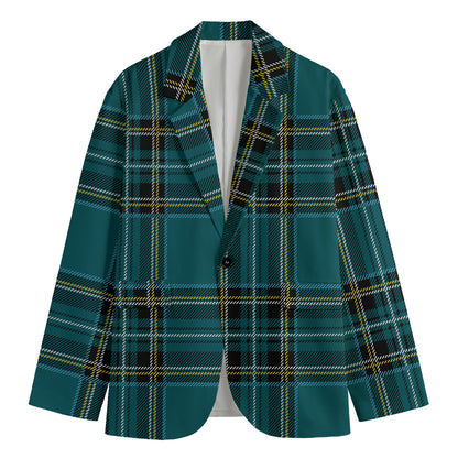 Teal Stewart Tartan Pattern Print Men's Blazer