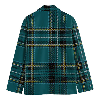 Teal Stewart Tartan Pattern Print Men's Blazer