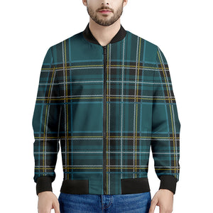 Teal Stewart Tartan Pattern Print Men's Bomber Jacket