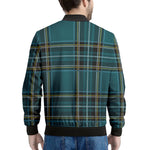 Teal Stewart Tartan Pattern Print Men's Bomber Jacket