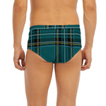 Teal Stewart Tartan Pattern Print Men's Briefs