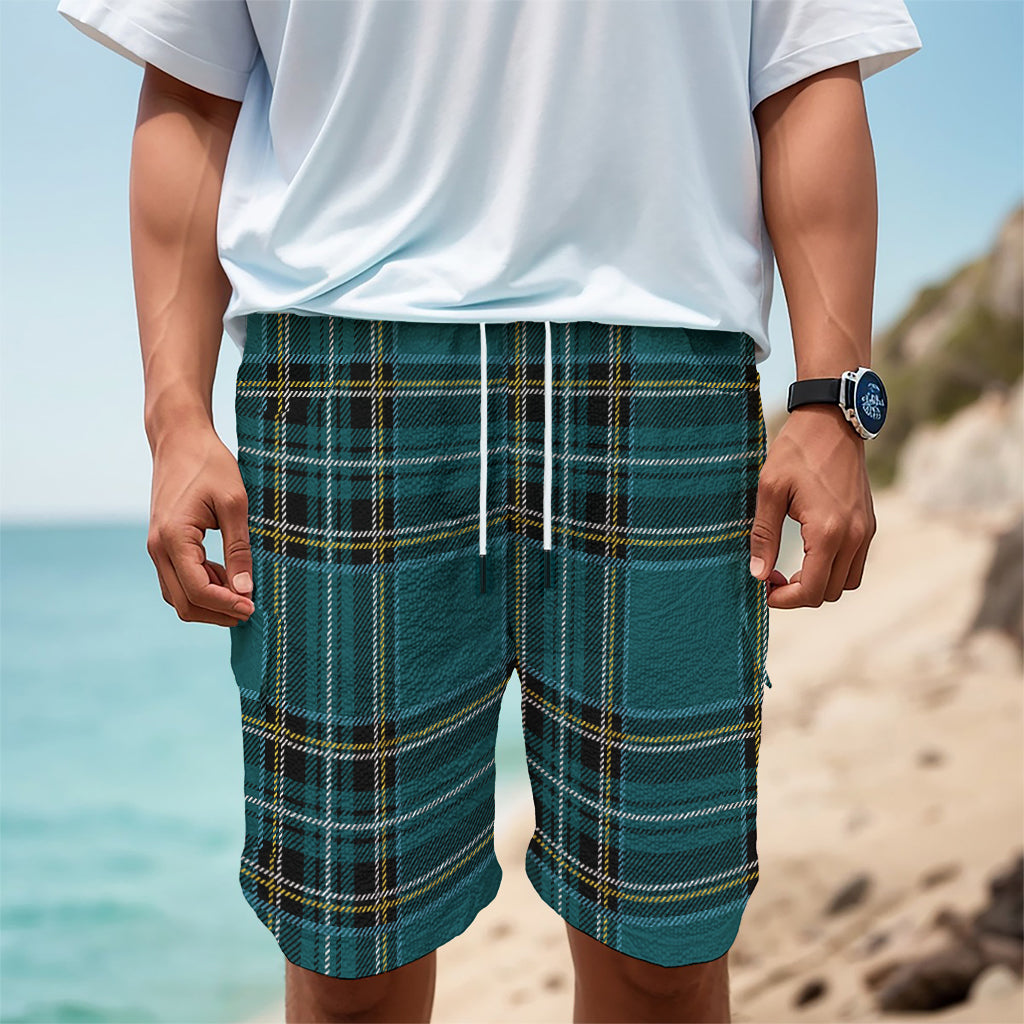Teal Stewart Tartan Pattern Print Men's Cargo Shorts