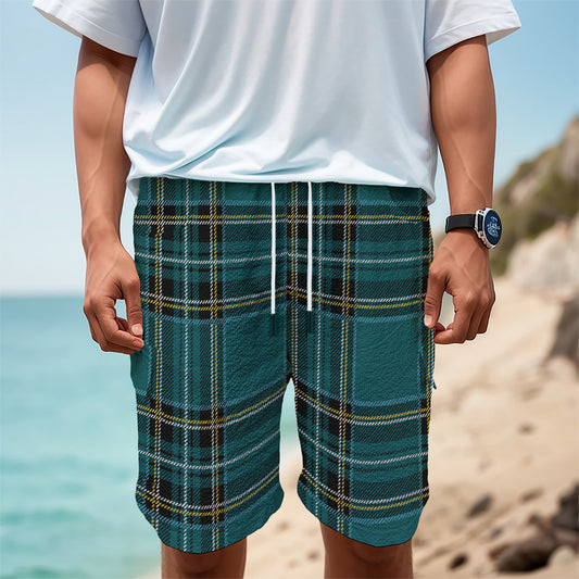 Teal Stewart Tartan Pattern Print Men's Cargo Shorts