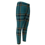 Teal Stewart Tartan Pattern Print Men's Compression Pants