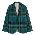 Teal Stewart Tartan Pattern Print Men's Cotton Blazer