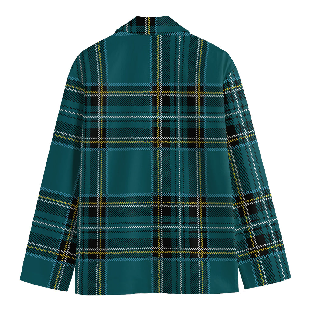 Teal Stewart Tartan Pattern Print Men's Cotton Blazer