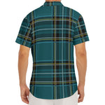Teal Stewart Tartan Pattern Print Men's Deep V-Neck Shirt