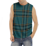 Teal Stewart Tartan Pattern Print Men's Fitness Tank Top