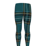Teal Stewart Tartan Pattern Print Men's leggings